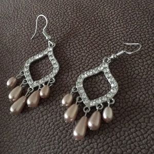 Champagne pearls with Rhinestones Earrings